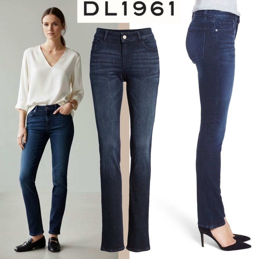 DL1961 Grace Straight Leg Jeans DLX Hybrid 360 Comfort Pulse Dark Blue Cotton 26